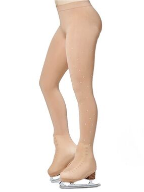 DANCEYOU Ice Skate Figure Skating Tights GIRLS Size 6-10 Nude Rhinestone